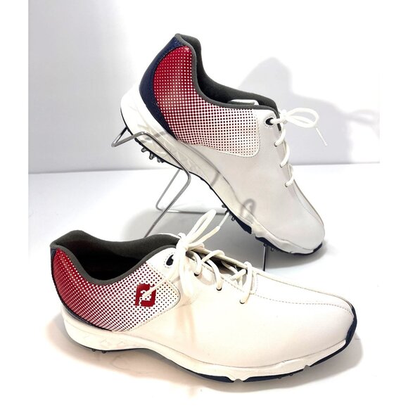 FootJoy Shoes - FootJoy DNA Helix Womens 6M Golf Shoes White With Red & Navy Accent Spiked Sole